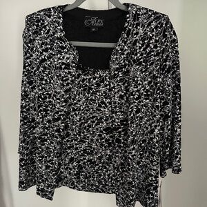 Alex Evenings Printed Jacket and Top Set Size MP Black, White and Silver Sparkle